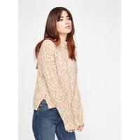 Womens Camel Mixed Yarn Cropped Knitted Jumper, Camel