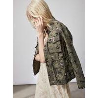 Womens PREMIUM Khaki Embellished CamoJacket, Khaki