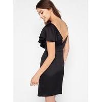 Womens Black Asymmetric Ruffle Dress, Black