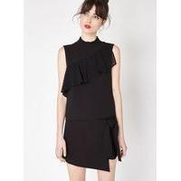 womens asymmetric dobby frill shell top black