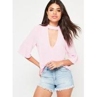 Womens Pink Lurex Choker T-Shirt, Pink