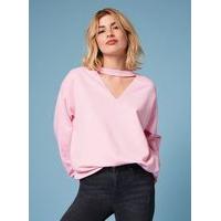 Womens Pink Choker Neck Sweatshirt, Pink