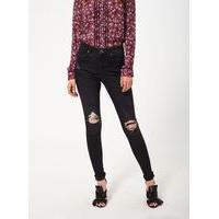 Womens LIZZIE Washed Black Busted Knee Jean, BLACK