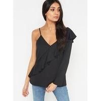 womens one shoulder ruffle top black