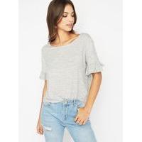 Womens Grey Frill Sleeve Lattice T-Shirt, Assorted