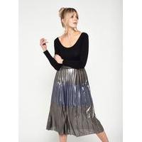 Womens Metallic Stripe Midi Skirt, Silver Colour