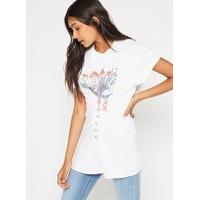 Womens White Rock Print Hook And Eye T-Shirt, White