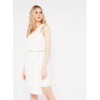 Womens One Shoulder Pleated Dress, White