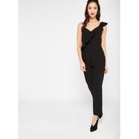 womens asymmetric frill jumpsuit black