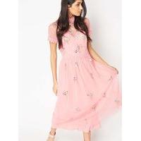 womens premium mirror embellished midi dress pink