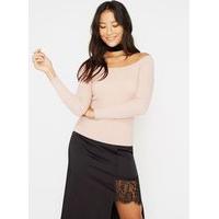 womens pink metallic scalloped bardot knitted top pink