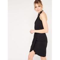 womens twist halter neck dress black