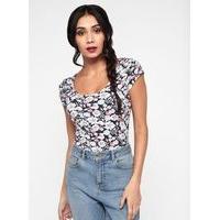 Womens Short Sleeve Floral Scoop Body, Assorted