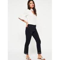 Womens Black Eyelet Straight Leg Jean, Black