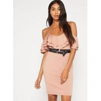 Womens Frill Cold Shoulder Dress, Pink