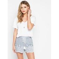 Womens PETITE Stripe Embroidered Shorts, Blue