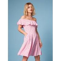 womens pink floral bardot skater dress pink