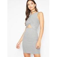 Womens Grey Peekaboo Ribbed Dress, Grey