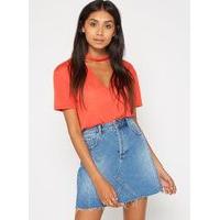 Womens Mid Wash Seamed Denim Skirt, Mid Wash Denim