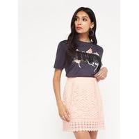 Womens Coral Lace A-Line Skirt, Coral