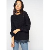 womens black lash lace hem knitted jumper black