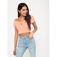 womens coral bunny tie crop top coral