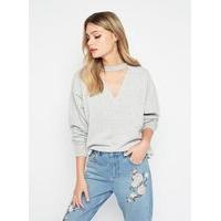 Womens Grey Choker Sweatshirt, Grey