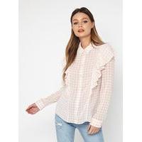 Womens Gingham Ruffle Shirt, Pink