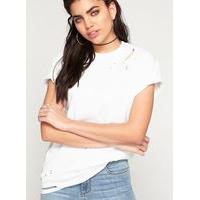 Womens White Distressed T-Shirt, White