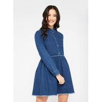 womens blue gathered waist shirt dress dark blue