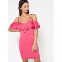 Womens Pink Frill Cold Shoulder Bodycon Dress, Pink