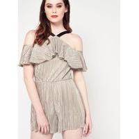 Womens Plisse Halter Playsuit, Stone