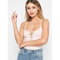 Womens PETITE Pink Corset Body, Pink