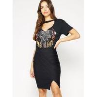 Womens Black Foil Bandage Skirt, Black