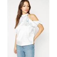 Womens Aqua Halter Neck Cold-Shoulder Top, Aquamarine