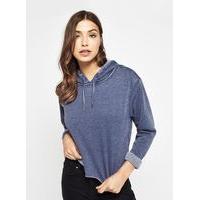 Womens Blue Cropped Hooded Sweatshirt, Indigo