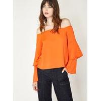 Womens Orange Double Sleeve Bardot Top, Red