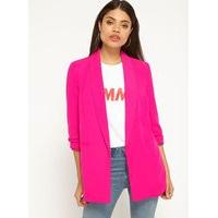 Womens Fuchsia Ruched Sleeve Blazer, Fuchsia