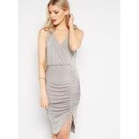 Womens Silver Ruched Sleeveless Dress, Silver Grey