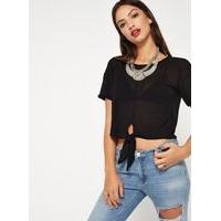 womens black knot front crepe top black