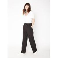 womens pinstripe wide leg trousers black