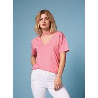 Womens Pink Choker Neck T-Shirt, Pink