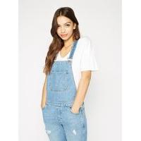 Womens Turn Down Hem Dungaree, Mid Wash Denim