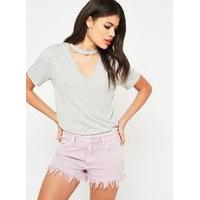 Womens Lilac Acid Wash Denim Shorts, Lilac