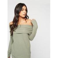 Womens Khaki Soft Touch Bardot Top, Khaki