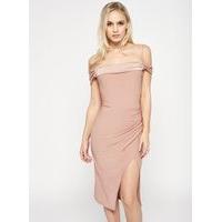 Womens PETITE Wrap Bardot Dress, Silver Colour