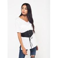 Womens White Lattice Back Longline T-Shirt, White