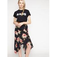 womens black floral hanky hem skirt black