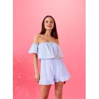 womens petite poplin bardot playsuit blue