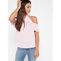 womens pink halter neck cold shoulder top pink